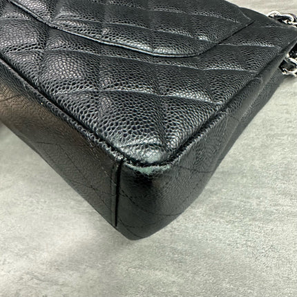 Chanel Classic Flap Maxi Black Caviar Leather Double Flap Sliver Hardware 2012
