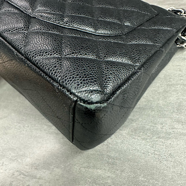 Chanel Classic Flap Maxi Black Caviar Leather Double Flap Sliver Hardware 2012