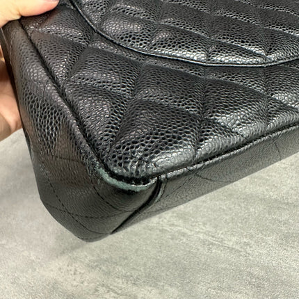 Chanel Classic Flap Maxi Black Caviar Leather Double Flap Sliver Hardware 2012