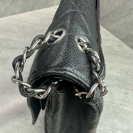 Chanel Classic Flap Maxi Black Caviar Leather Double Flap Sliver Hardware 2012