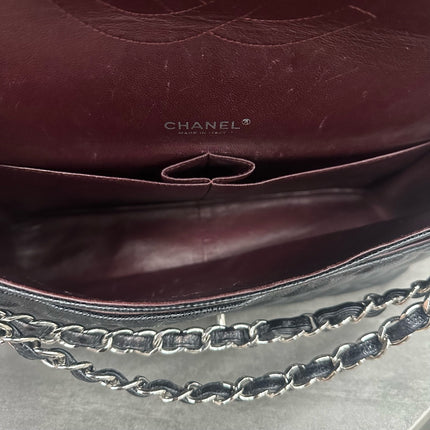 Chanel Classic Flap Maxi Black Caviar Leather Double Flap Sliver Hardware 2012