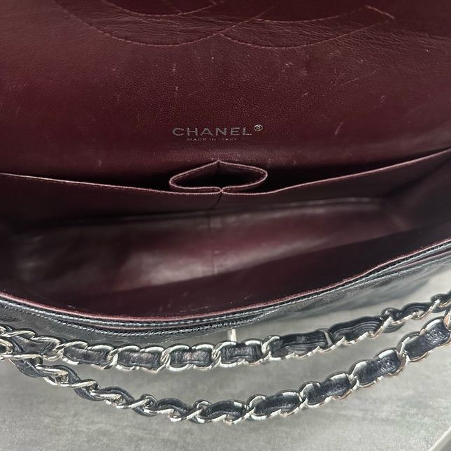Chanel Classic Flap Maxi Black Caviar Leather Double Flap Sliver Hardware 2012
