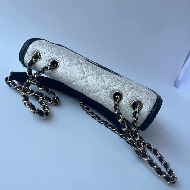 Chanel Filigree Flap Bag Caviar Leather Small White with Black Trim