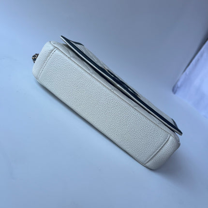 Chanel Filigree Flap Bag Caviar Leather Small White with Black Trim