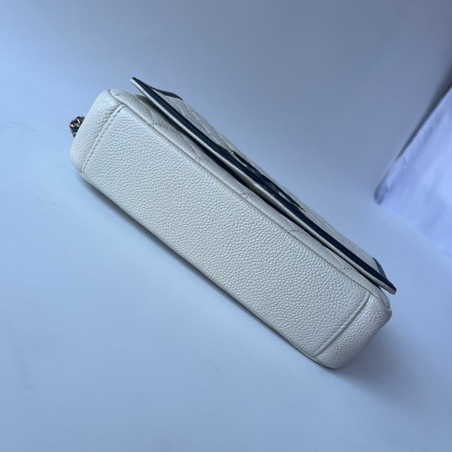 Chanel Filigree Flap Bag Caviar Leather Small White with Black Trim