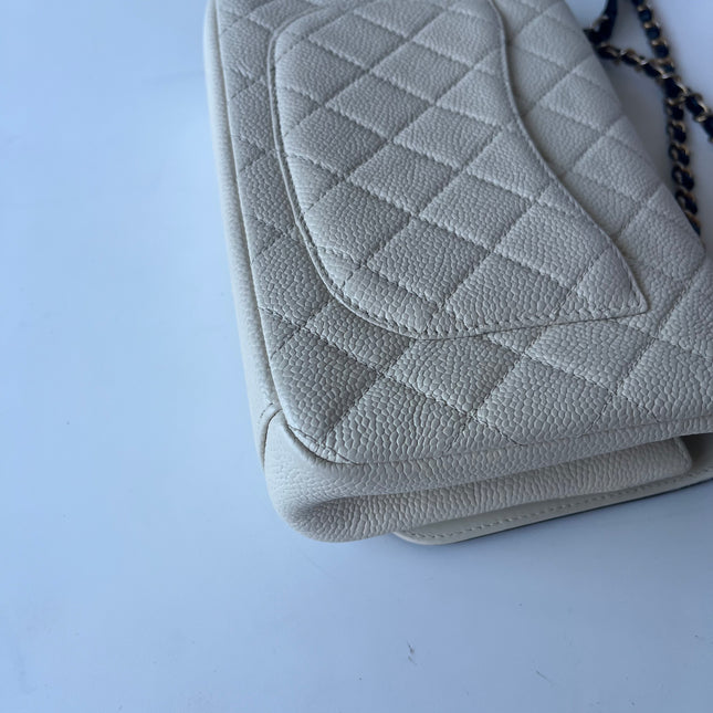 Chanel Filigree Flap Bag Caviar Leather Small White with Black Trim