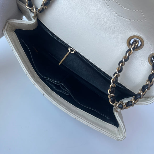 Chanel Filigree Flap Bag Caviar Leather Small White with Black Trim