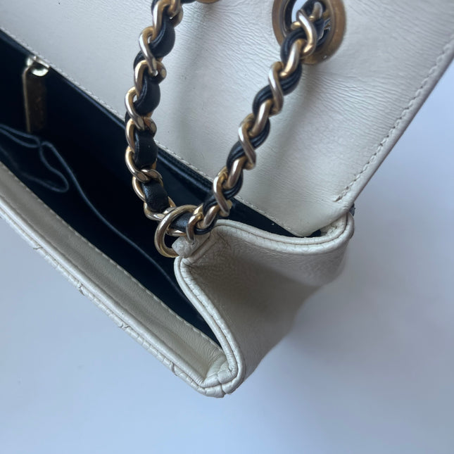 Chanel Filigree Flap Bag Caviar Leather Small White with Black Trim
