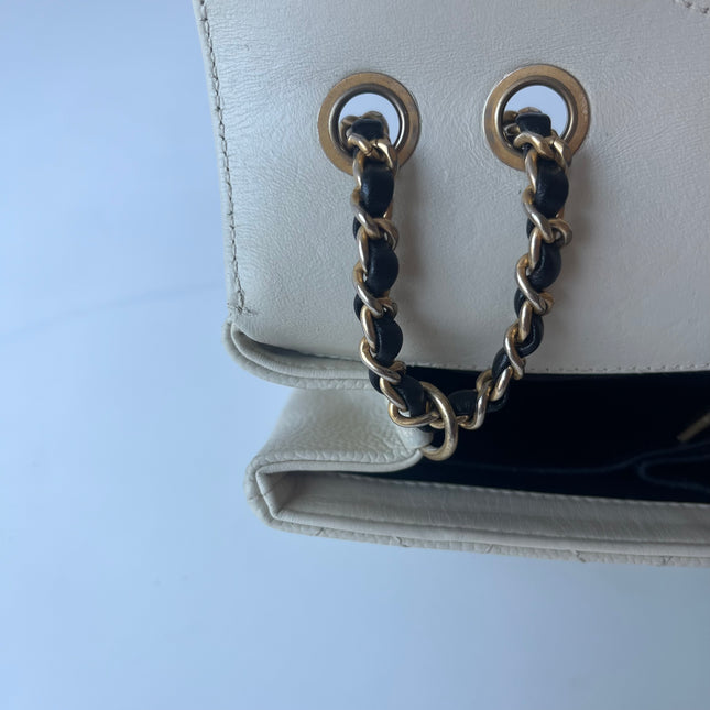 Chanel Filigree Flap Bag Caviar Leather Small White with Black Trim
