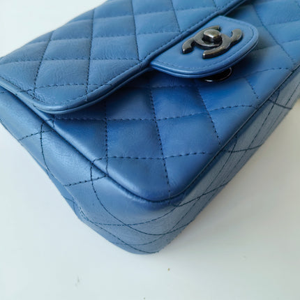 Chanel Classic Flap Mini Square Quilted Blue Calfskin Leather Silver Hardware Crossbody Bag