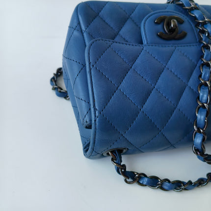 Chanel Classic Flap Mini Square Quilted Blue Calfskin Leather Silver Hardware Crossbody Bag
