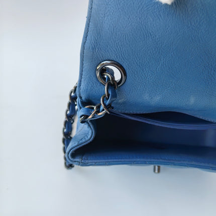 Chanel Classic Flap Mini Square Quilted Blue Calfskin Leather Silver Hardware Crossbody Bag