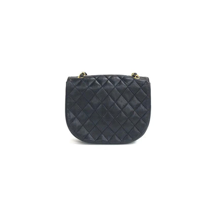 Chanel Vintage Half Moon Flap Bag Black Lambskin Leather Mega Gold Hardware 1989-1991
