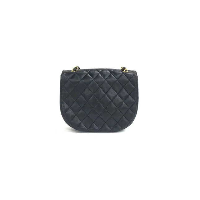 Chanel Vintage Half Moon Flap Bag Black Lambskin Leather Mega Gold Hardware 1989-1991