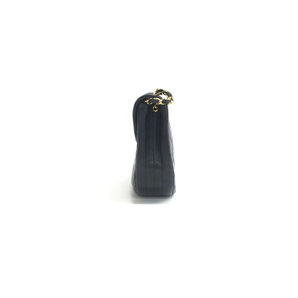 Chanel Vintage Half Moon Flap Bag Black Lambskin Leather Mega Gold Hardware 1989-1991