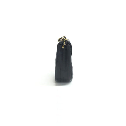 Chanel Vintage Half Moon Flap Bag Black Lambskin Leather Mega Gold Hardware 1989-1991