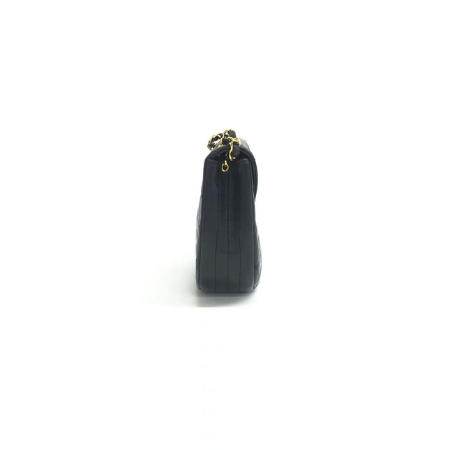 Chanel Vintage Half Moon Flap Bag Black Lambskin Leather Mega Gold Hardware 1989-1991
