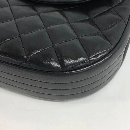 Chanel Vintage Half Moon Flap Bag Black Lambskin Leather Mega Gold Hardware 1989-1991