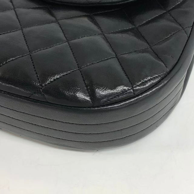Chanel Vintage Half Moon Flap Bag Black Lambskin Leather Mega Gold Hardware 1989-1991