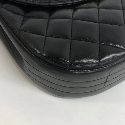 Chanel Vintage Half Moon Flap Bag Black Lambskin Leather Mega Gold Hardware 1989-1991