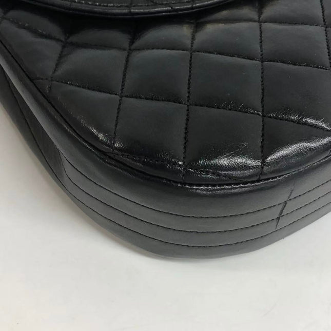 Chanel Vintage Half Moon Flap Bag Black Lambskin Leather Mega Gold Hardware 1989-1991