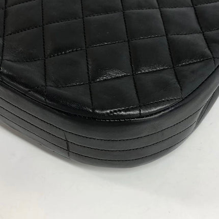 Chanel Vintage Half Moon Flap Bag Black Lambskin Leather Mega Gold Hardware 1989-1991