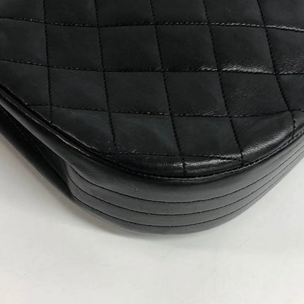 Chanel Vintage Half Moon Flap Bag Black Lambskin Leather Mega Gold Hardware 1989-1991