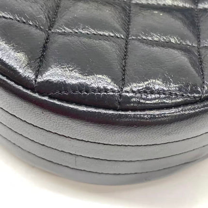 Chanel Vintage Half Moon Flap Bag Black Lambskin Leather Mega Gold Hardware 1989-1991