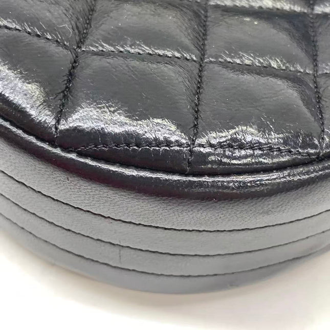 Chanel Vintage Half Moon Flap Bag Black Lambskin Leather Mega Gold Hardware 1989-1991