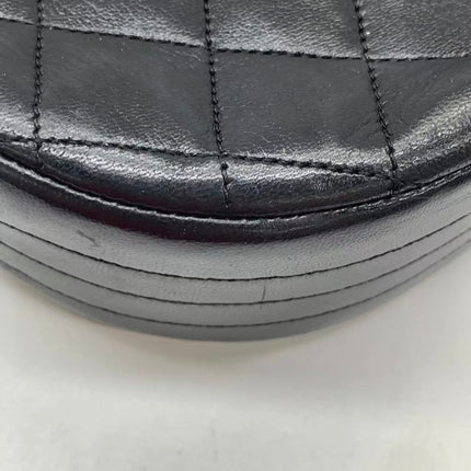 Chanel Vintage Half Moon Flap Bag Black Lambskin Leather Mega Gold Hardware 1989-1991