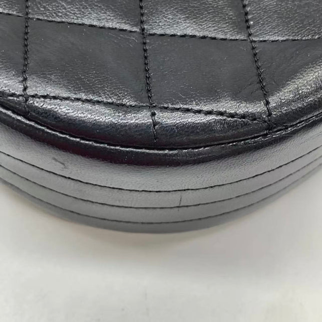 Chanel Vintage Half Moon Flap Bag Black Lambskin Leather Mega Gold Hardware 1989-1991