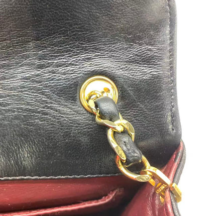 Chanel Vintage Half Moon Flap Bag Black Lambskin Leather Mega Gold Hardware 1989-1991