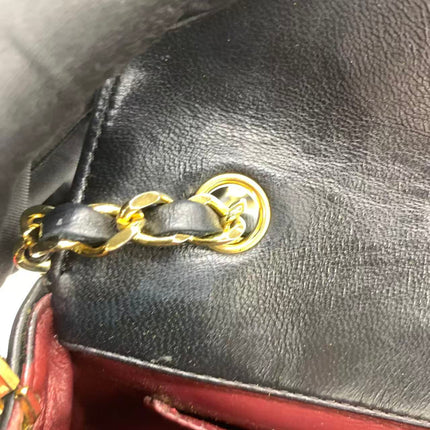 Chanel Vintage Half Moon Flap Bag Black Lambskin Leather Mega Gold Hardware 1989-1991