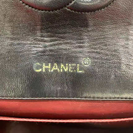 Chanel Vintage Half Moon Flap Bag Black Lambskin Leather Mega Gold Hardware 1989-1991
