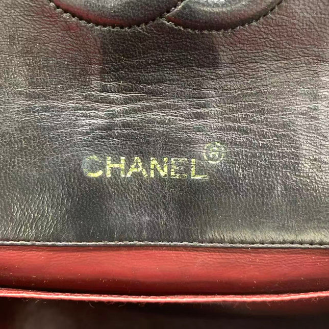 Chanel Vintage Half Moon Flap Bag Black Lambskin Leather Mega Gold Hardware 1989-1991