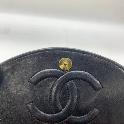 Chanel Vintage Half Moon Flap Bag Black Lambskin Leather Mega Gold Hardware 1989-1991