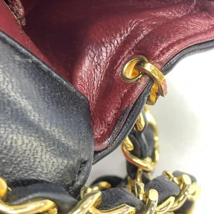 Chanel Vintage Half Moon Flap Bag Black Lambskin Leather Mega Gold Hardware 1989-1991