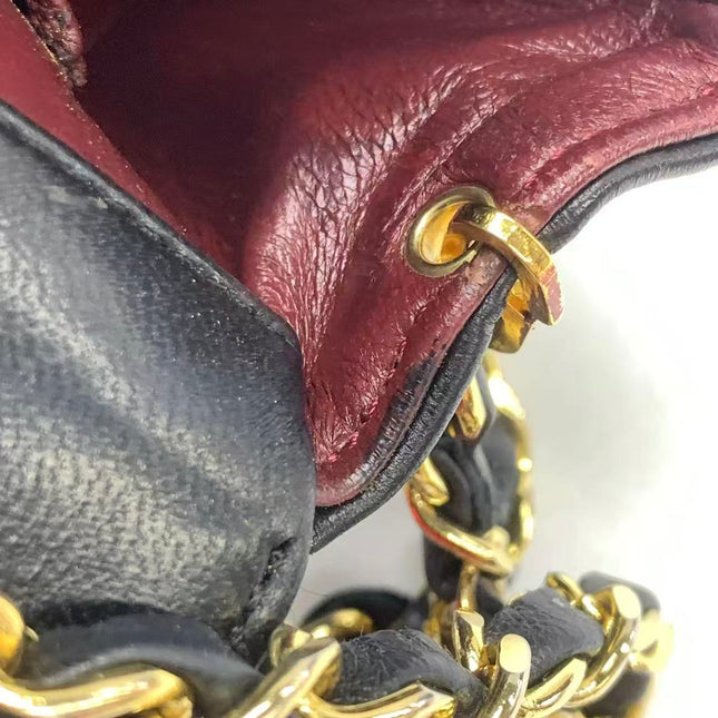 Chanel Vintage Half Moon Flap Bag Black Lambskin Leather Mega Gold Hardware 1989-1991
