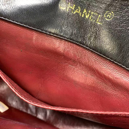 Chanel Vintage Half Moon Flap Bag Black Lambskin Leather Mega Gold Hardware 1989-1991