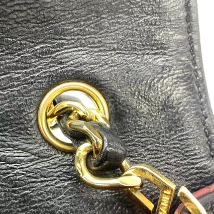 Chanel Vintage Half Moon Flap Bag Black Lambskin Leather Mega Gold Hardware 1989-1991