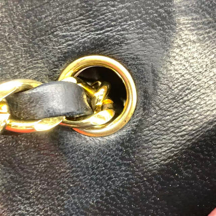 Chanel Vintage Half Moon Flap Bag Black Lambskin Leather Mega Gold Hardware 1989-1991