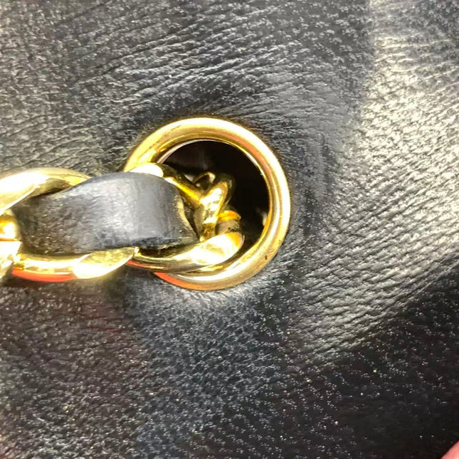 Chanel Vintage Half Moon Flap Bag Black Lambskin Leather Mega Gold Hardware 1989-1991