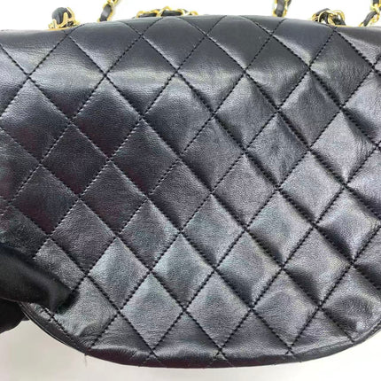 Chanel Vintage Half Moon Flap Bag Black Lambskin Leather Mega Gold Hardware 1989-1991