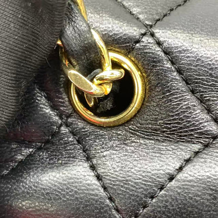 Chanel Vintage Half Moon Flap Bag Black Lambskin Leather Mega Gold Hardware 1989-1991