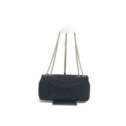 Chanel 2.55 East West Black Fabric Flap Bag with Silver Chain Shoulder Bag