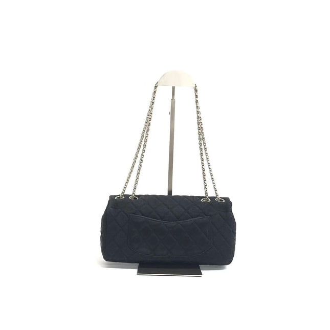 Chanel 2.55 East West Black Fabric Flap Bag with Silver Chain Shoulder Bag