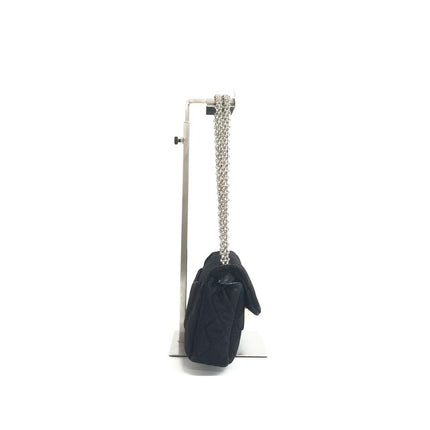 Chanel 2.55 East West Black Fabric Flap Bag with Silver Chain Shoulder Bag