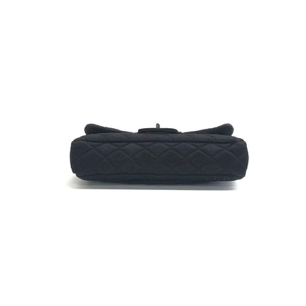Chanel 2.55 East West Black Fabric Flap Bag with Silver Chain Shoulder Bag