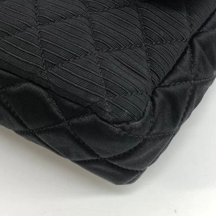 Chanel 2.55 East West Black Fabric Flap Bag with Silver Chain Shoulder Bag