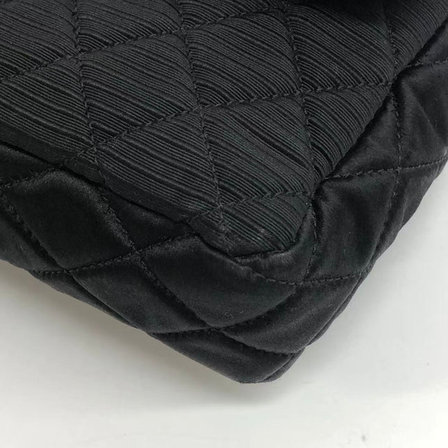 Chanel 2.55 East West Black Fabric Flap Bag with Silver Chain Shoulder Bag